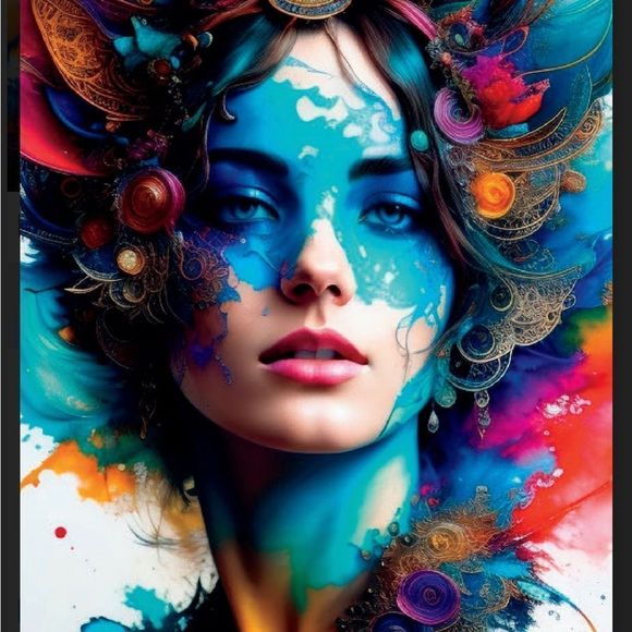 Wall Art print of modern girl portrait with abstract print in different colors - Picture 4 of 4